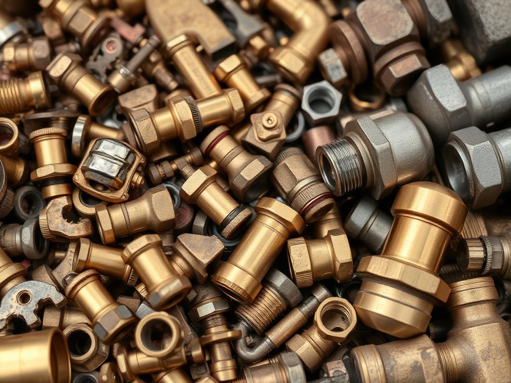 Conexões e peças de bronze e latão separadas