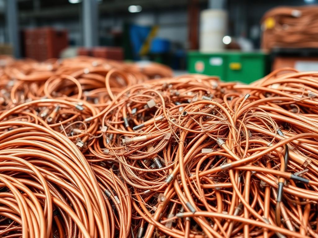Fios e cabos de cobre limpos separados para reciclagem