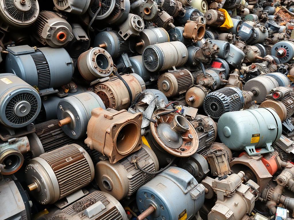 Motores elétricos usados organizados para reciclagem